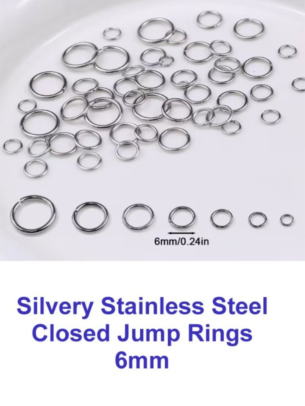 Silvery Stainless Steel Closed Jump Rings  200 - 6mm